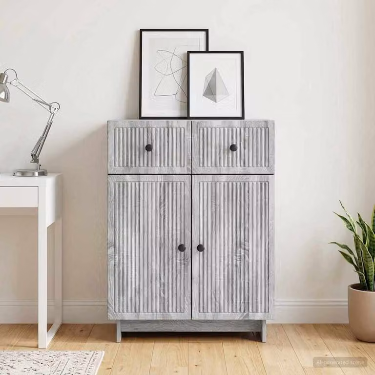 Credenza moderna vidaXL in legno ingegnerizzato e metallo, Grigio, L 66 cm x P 34,5 cm x H 90 cm