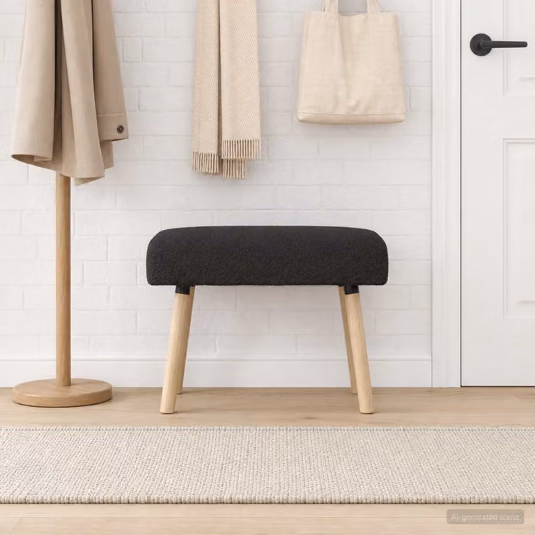 Panchina moderna vidaXL in tessuto bouclé nero con struttura in legno, L 60 x P 40 x H 45 cm