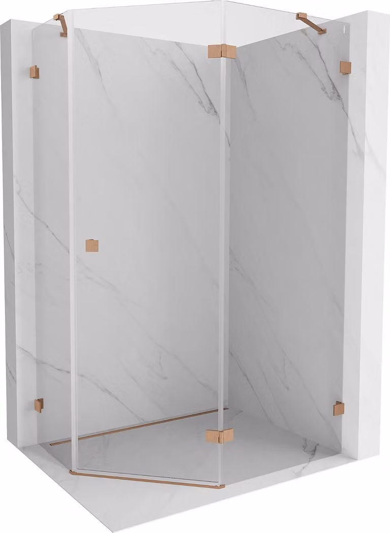 Mexen Lunar cabina doccia pentagonale battente destra 100 x 80 cm, trasparente, rame spazzolato - 831-100P-080L-65-00-P