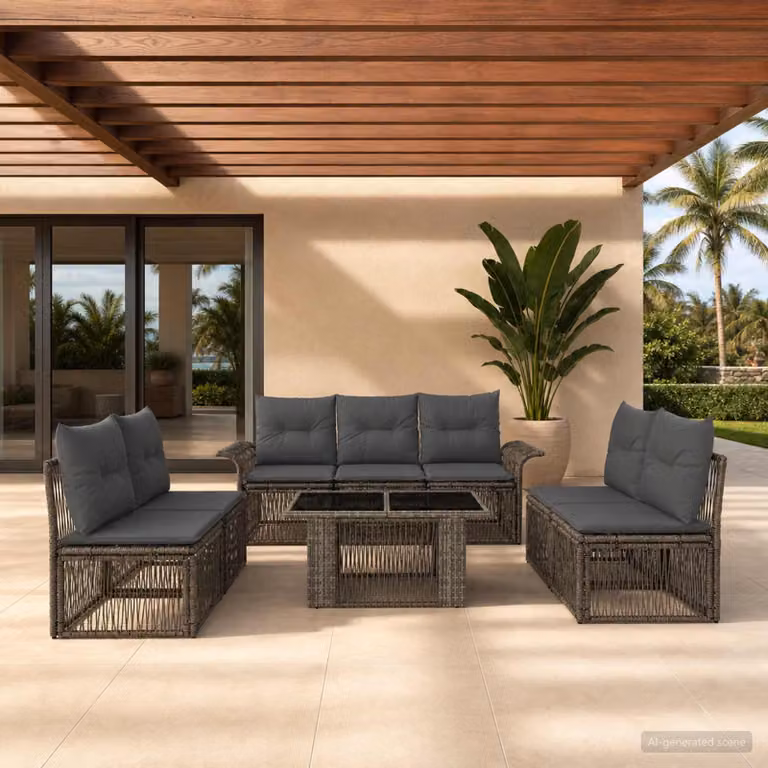 Set Divano da Giardino vidaXL 8 pz in Polyrattan Grigio e Antracite con Cuscini e Tavolino