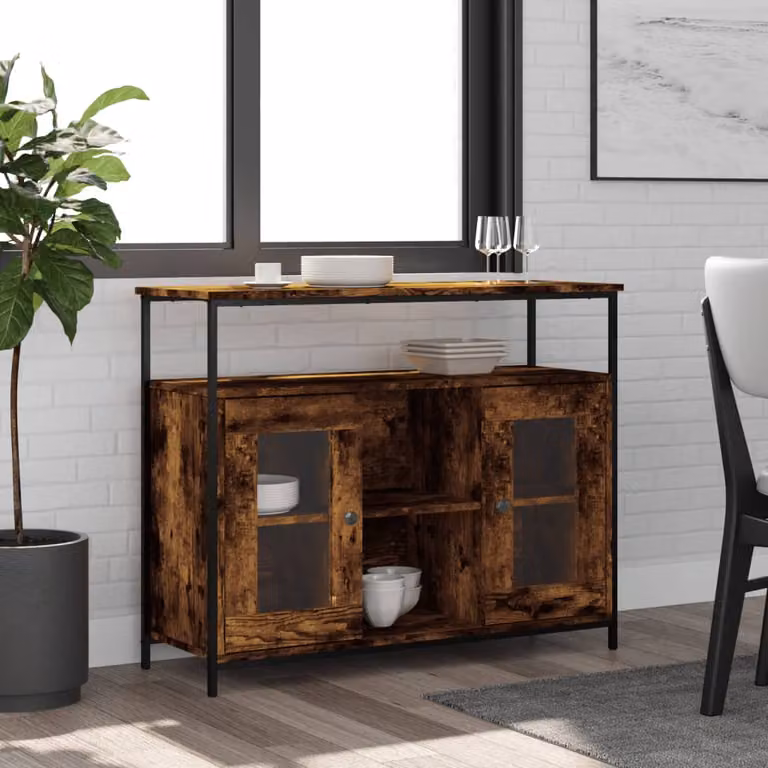 Credenza vidaXL in Rovere Fumo e Legno Multistrato, L: 100 cm, P: 35 cm, H: 80 cm