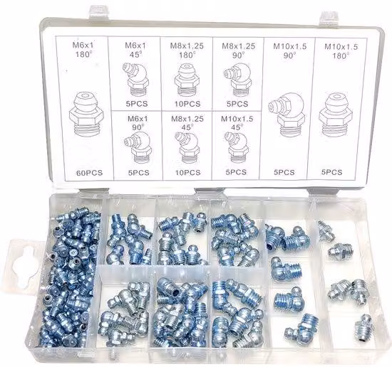 Set di nippli per tubi con angoli di 45° e 90°, per filettature M6, M8 e M10