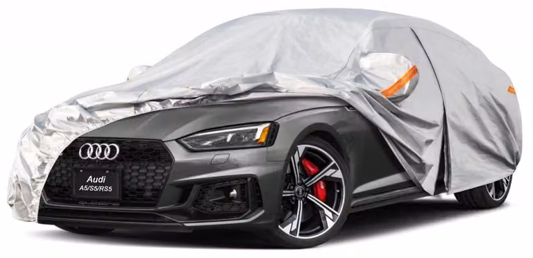 Copertura per auto impermeabile e traspirante, adatta per Audi A5 (2009-2025), colore argento, con 6 strati per la protezione completa dalla polvere e per l'uso in garage