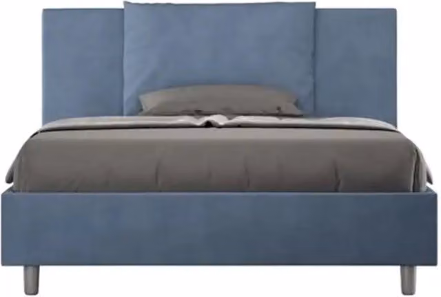 Letto matrimoniale francese con contenitore imbottito Antea Ityhome in microfibra blu L/P/H: 140 x 222 x 110 cm