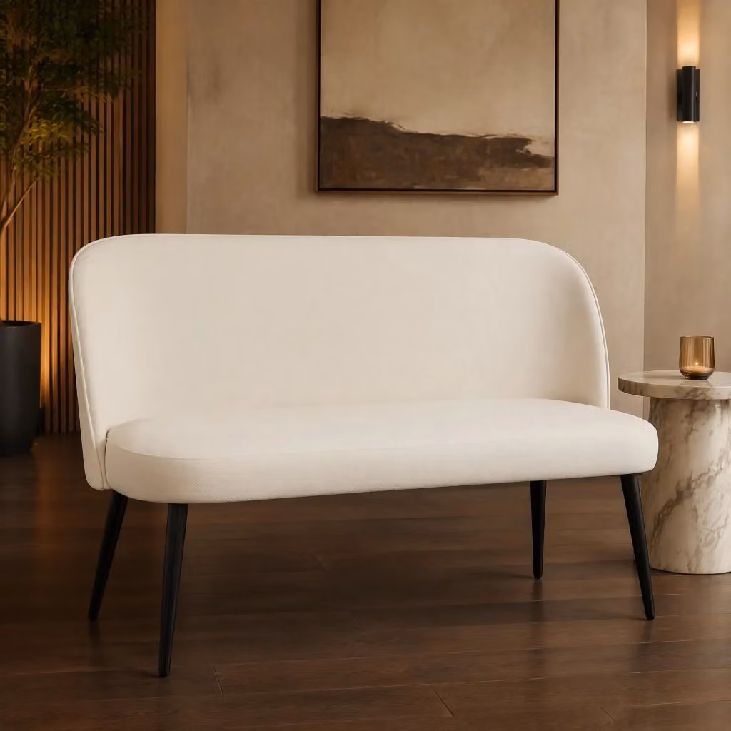 Divano a 2 posti MIVRAY in velluto beige con struttura in metallo e legno, L: 127 cm, P: 63 cm, H: 84,5 cm – 2