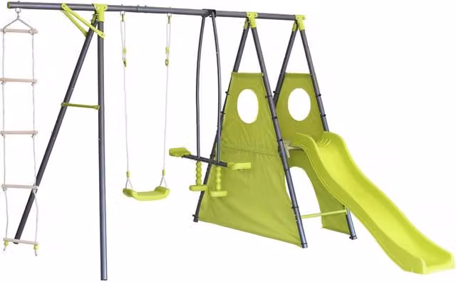 Struttura da gioco in metallo con scivolo "Dany" - 5 attrezzi - Verde
