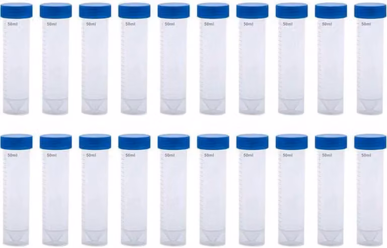 Set di provette da laboratorio in plastica, composto da 20 contenitori trasparenti