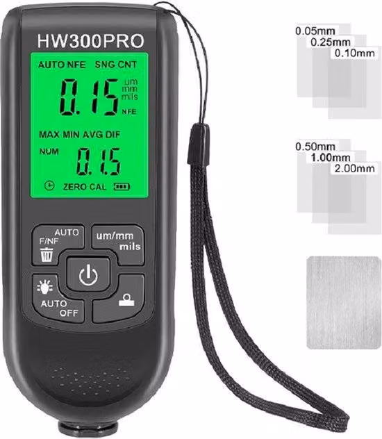 Misuratore di spessore vernice - Misuratore di spessore vernice digitale - Misuratore di spessore vernice per auto - Campo di misurazione da 0 a 2000um um - Misuratore di spessore vernice per auto con corda portatile - Colore: nero