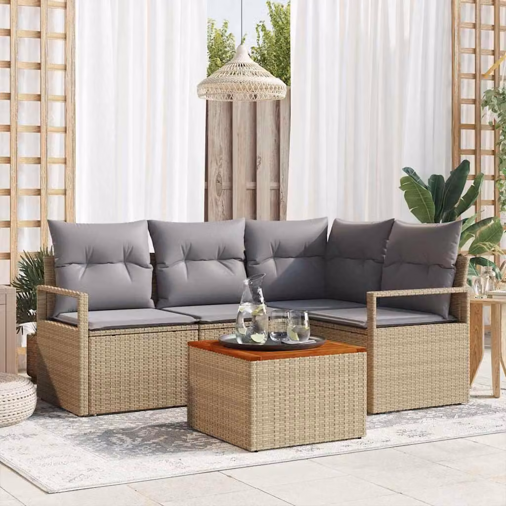 Maison Exclusive - Set Divano da Giardino con cuscino 5 pcs Beige Poly Rattan