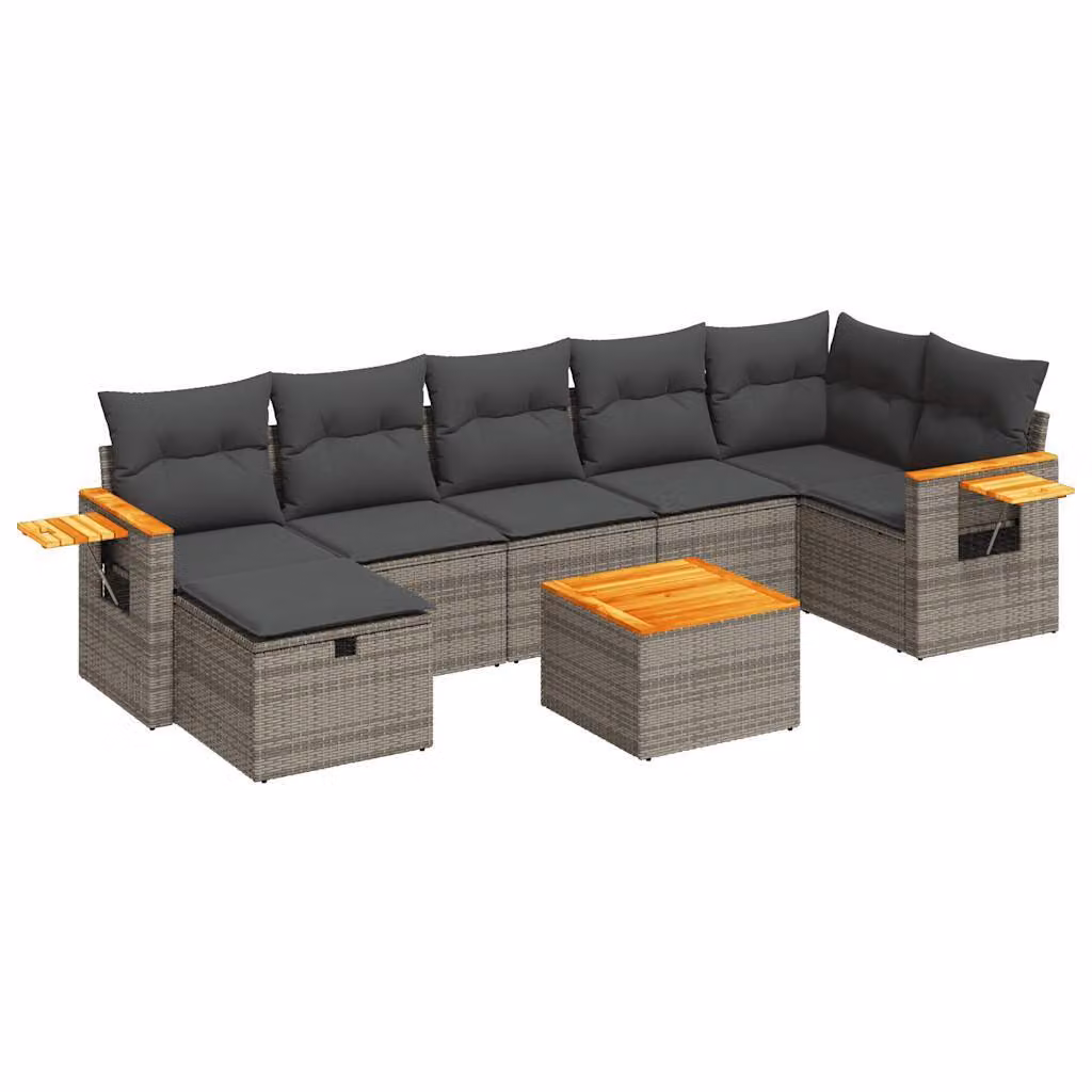 Set Divano da Giardino 8 pz con Cuscini Grigio in Polyrattan