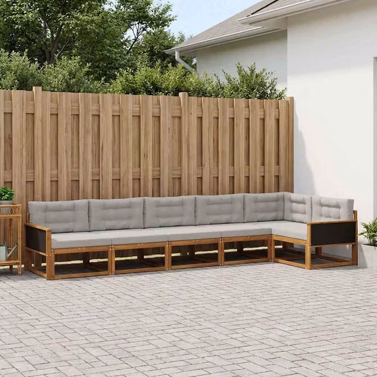 Set di divani da esterno vidaXL a forma di L composto da 6 pezzi in legno di acacia con cuscini in beige e grigio