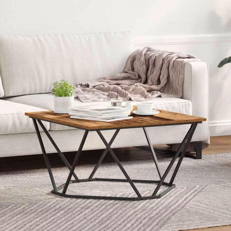 Maison Exclusive - Tavolino da caffè in legno di recupero, 80 x 80 x 45 cm, struttura in legno e acciaio