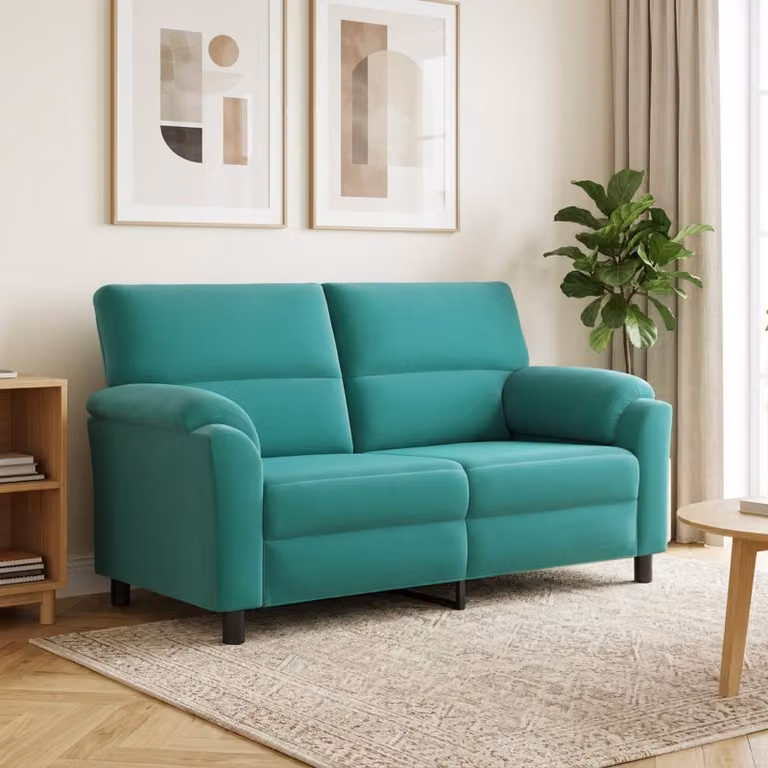 Divano moderno vidaXL in velluto turchese con struttura in metallo, L: 174 cm, P: 85 cm, H: 93 cm