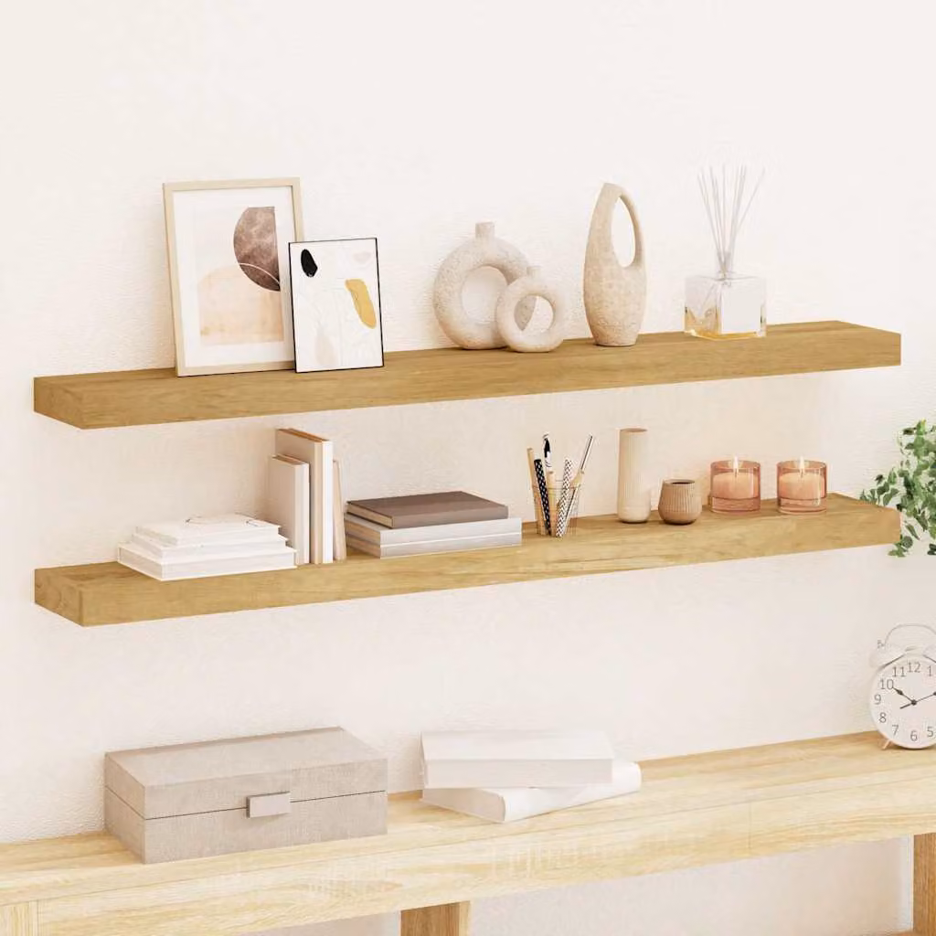 Set di 2 mensole da parete vidaXL in legno massello di teak marrone L: 110 cm, P: 15 cm, H: 4 cm