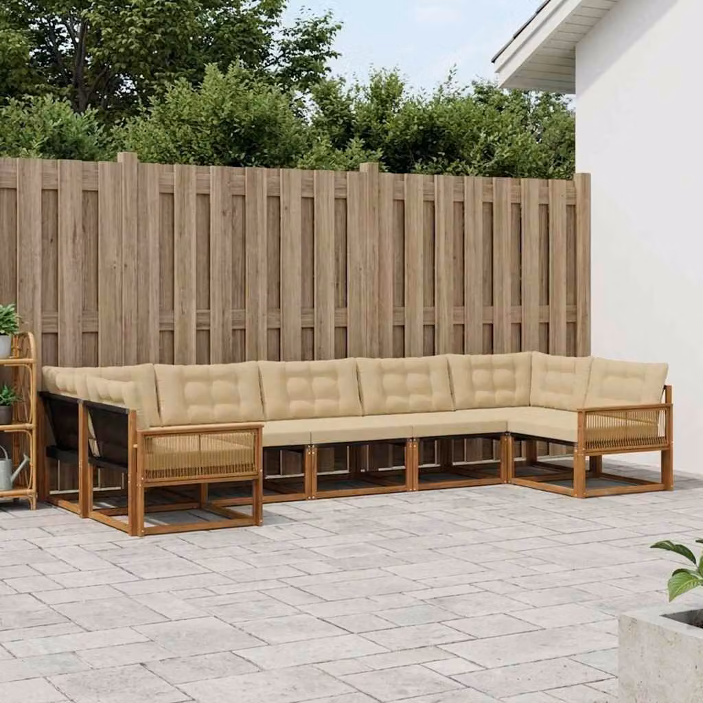 Set di divani da esterno vidaXL 7 pz in legno di acacia con cuscini beige e marrone