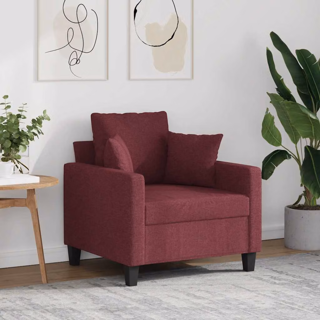 Poltrona moderna vidaXL in tessuto rosso con struttura in metallo e braccioli