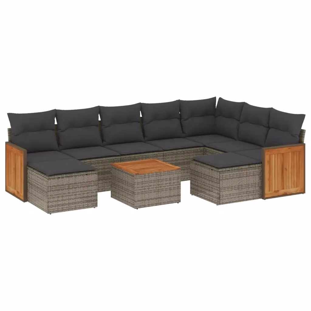 vidaXL Set Divano da Giardino 10 pz in Polyrattan Grigio con Cuscini e Tavolino da Caffè – 2