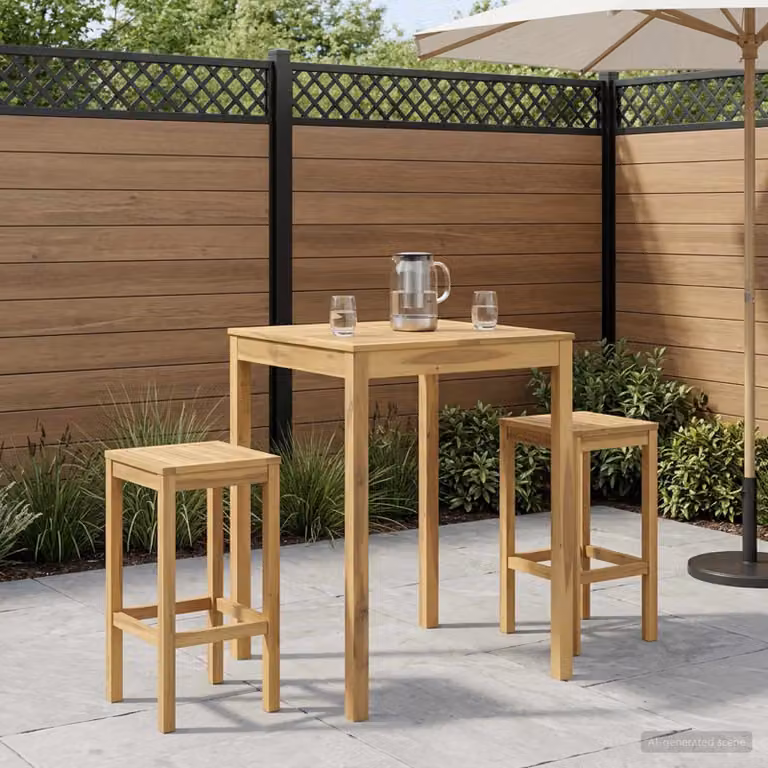 vidaXL Tavolo da Bar per Giardino e Terrazzo in Legno di Acacia Bianco e Beige L: 80 cm, P: 80,5 cm, H: 105 cm