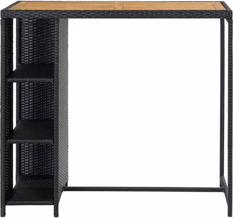 Tavolo da Bar con Ripiani Nero 120x60x110 cm in Polyrattan