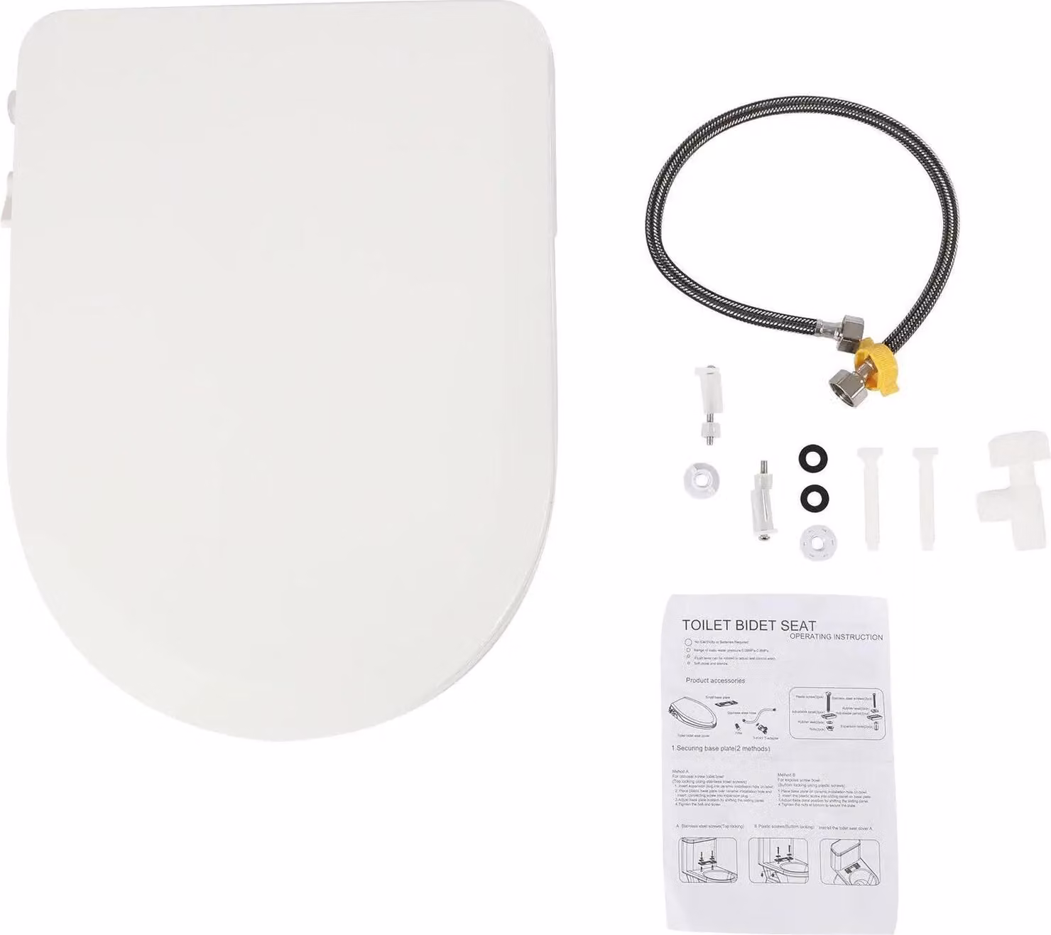 Sedile WC/sedile WC con bidet - Forma a D - Sistema a doppio getto - Ergonomico - PP di alta qualità - Bianco