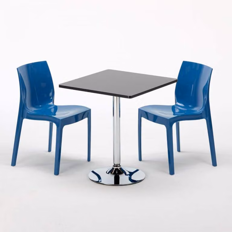 Tavolo quadrato nero e 2 sedie Set di aste per interni in polipropilene colorato Grand Soleil Ice Mojito - Blu