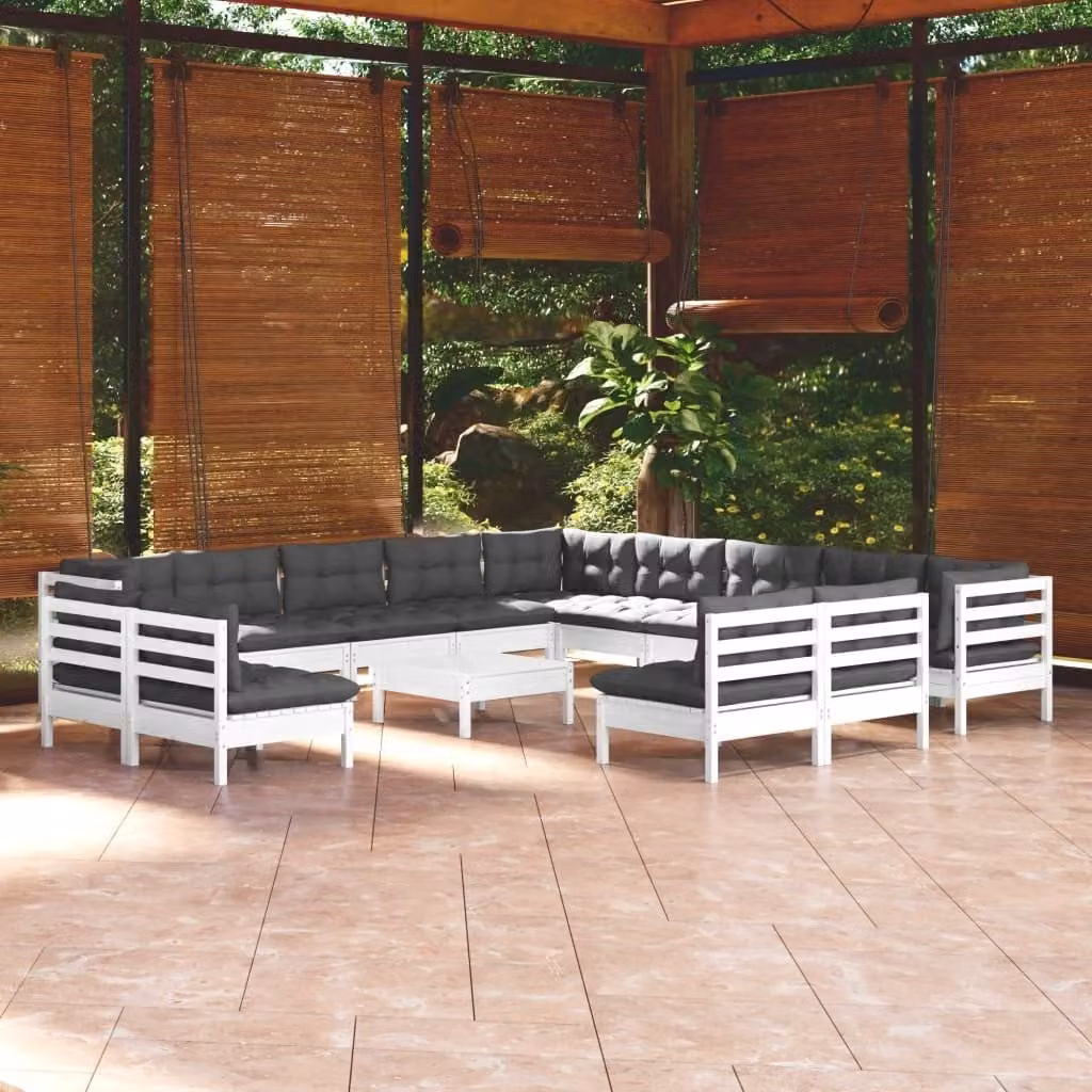 Maison Exclusive - Set Divani da Giardino 14 pz con Cuscini BiancLegno di Pino