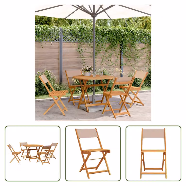 The Living Store Set da pranzo da giardino 5 pezzi in tessuto e legno massiccio taupe