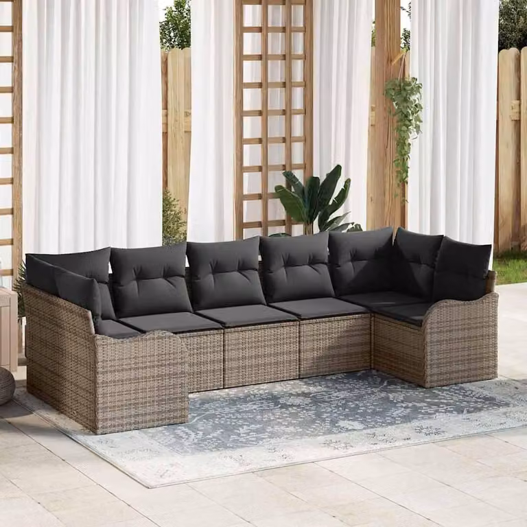 Maison Exclusive - Set Divano da Giardino con cuscino 7 pcs Grigio Poly Rattan