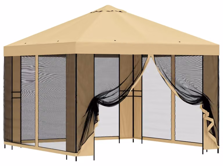Gazebo da giardino con pareti laterali 3 x 3 m Crema