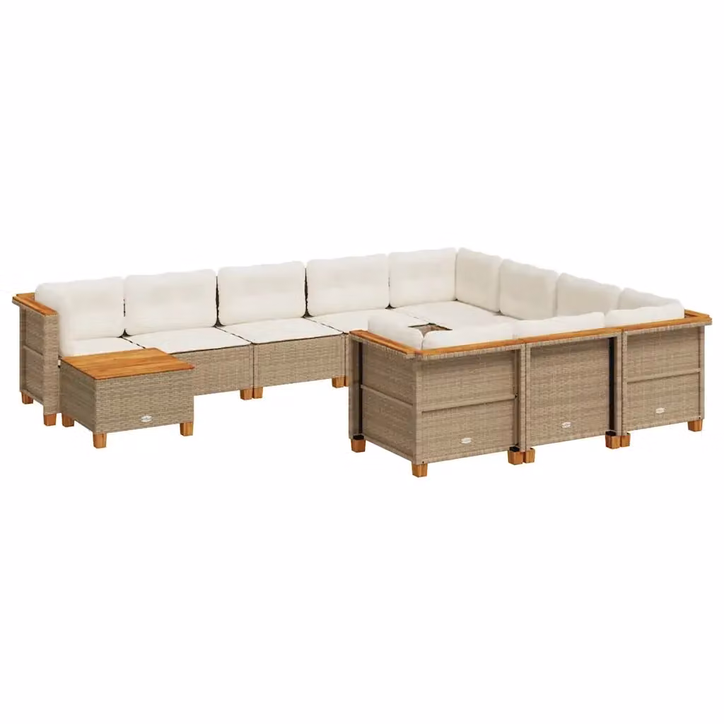 Set di Divani da Giardino a L vidaXL in Polyrattan con Cuscini Beige e Tavolino da Esterno – 2