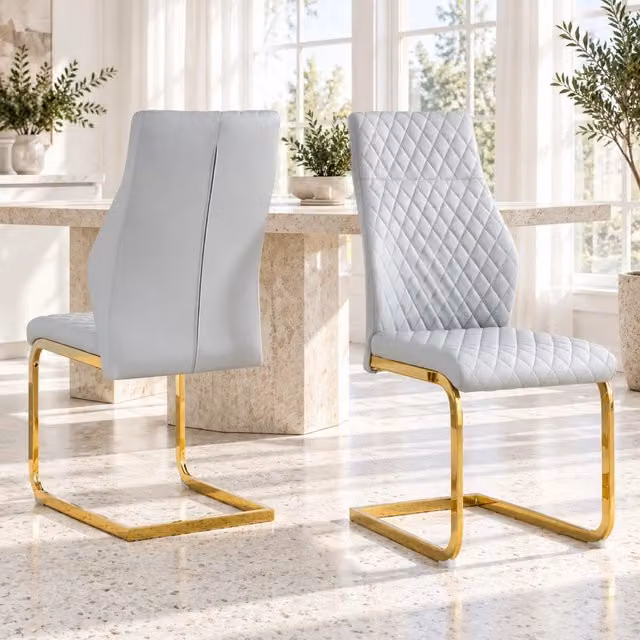 Set 2 sedie da pranzo ULEVR con schienale alto 100 cm, imbottitura 5 cm e rivestimento in similpelle grigio chiaro