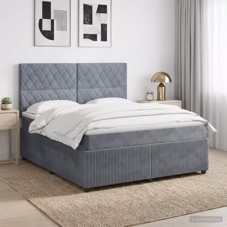 Letto box spring con materasso ibrido vidaXL in tessuto grigio e bianco L/P: 160 x 200 cm
