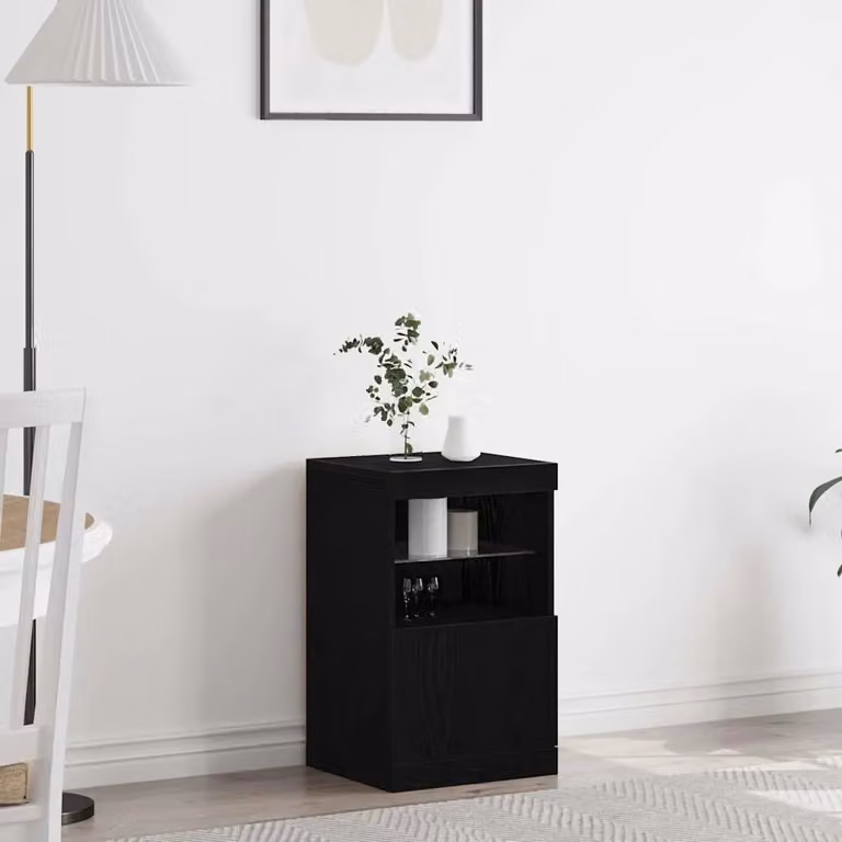 Madia moderna vidaXL con illuminazione LED in rovere nero e vetro, L 41 cm x P 37 cm x H 67 cm