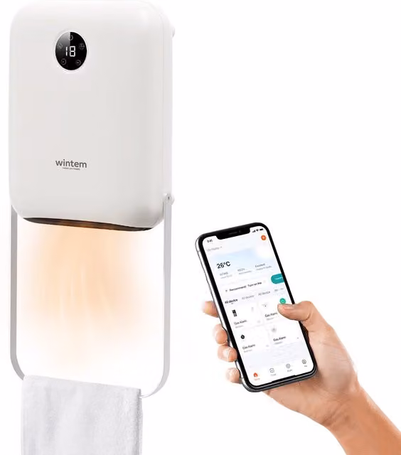 Termoconvettore da parete Wintem da 2000W con display LED, timer, telecomando e controllo tramite app, colore bianco