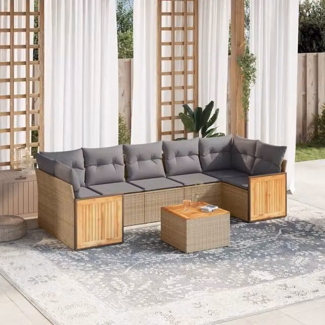 Set Divano da Giardino 8 pz con Cuscini Beige in Polyrattan 3227494