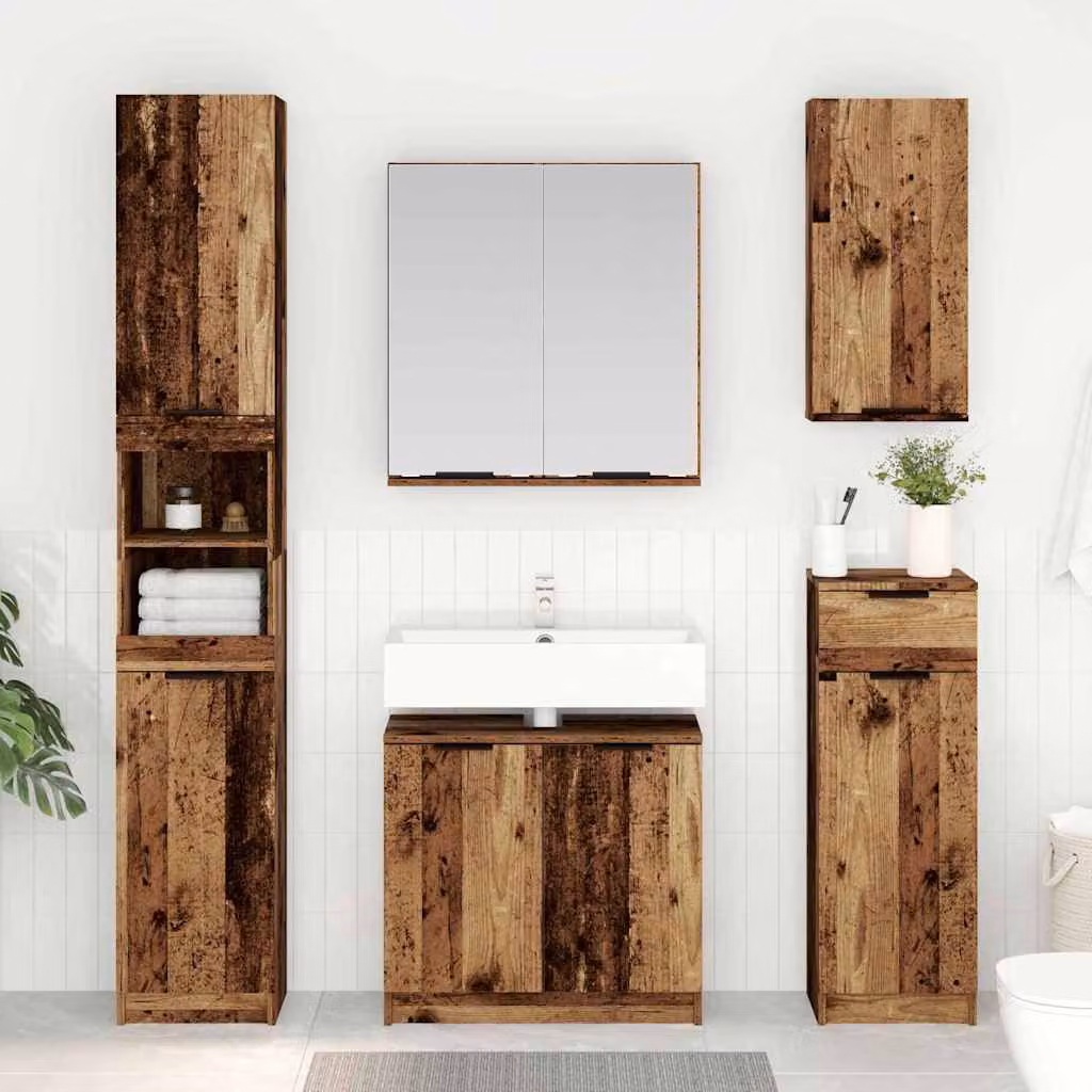 Set di 2 mobili da bagno vidaXL in legno marrone con specchio e pensili a parete
