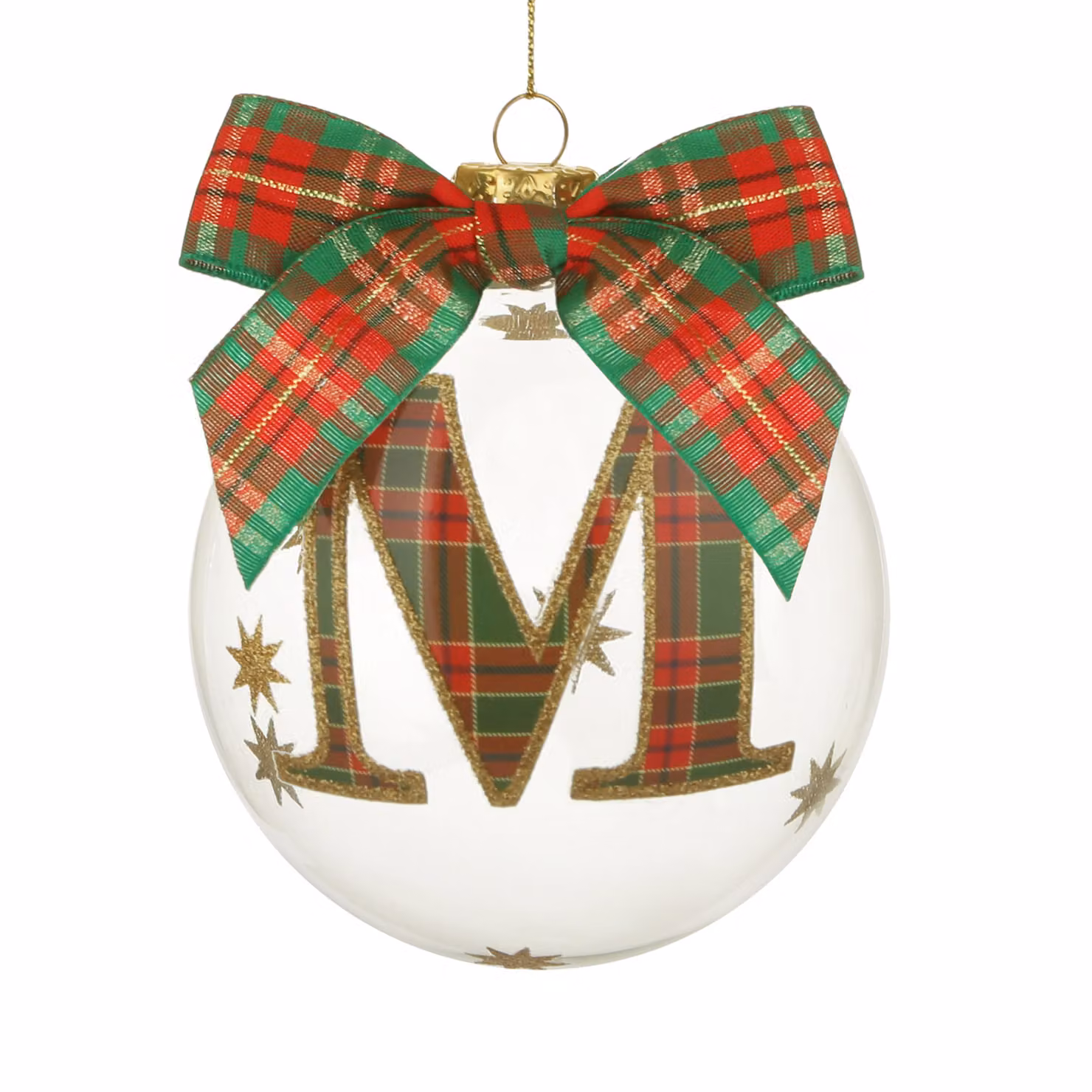 Pallina di Natale KASANOVA in vetro con lettera M e motivo tartan multicolore, Diametro: 10 cm – 2