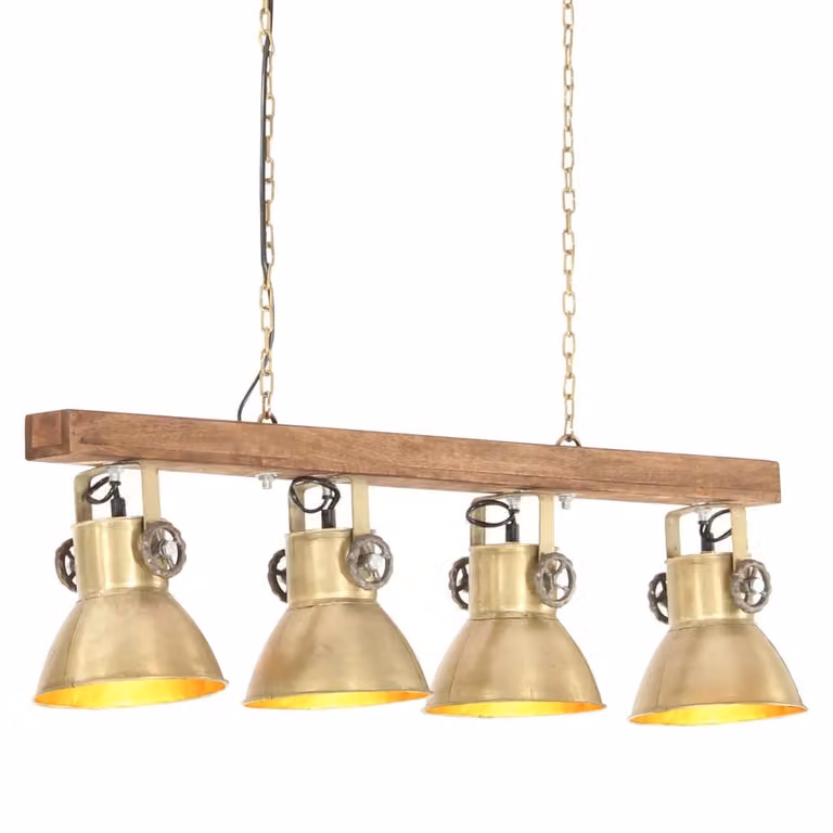 The Living Store Lampada da soffitto in stile industriale Ottone E27 Legno di mango