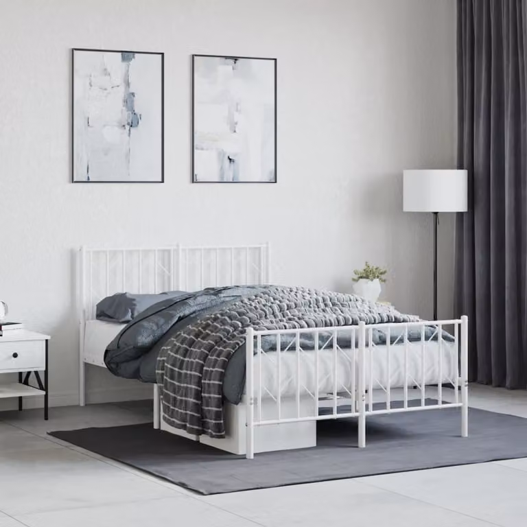 vidaXL Giroletto in metallo con testiera e pediera, Bianco, L/P/H: 120 x 200 cm
