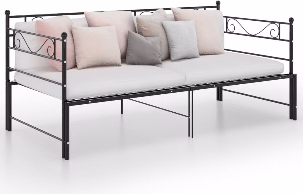 The Living Store Daybed allungabile in metallo nero 90x200 cm