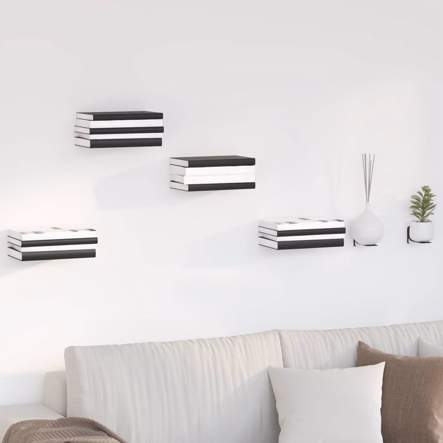 Set di 8 mensole flottanti invisibili vidaXL in metallo nero opaco L: 11 cm, P: 6 cm, H: 6,5 cm