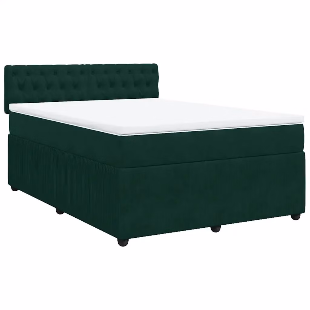 Letto Ibrido con Giroletto a Molle e Materasso vidaXL in Velluto Verde Scuro e Bianco L/P: 160 x 200 cm – 2