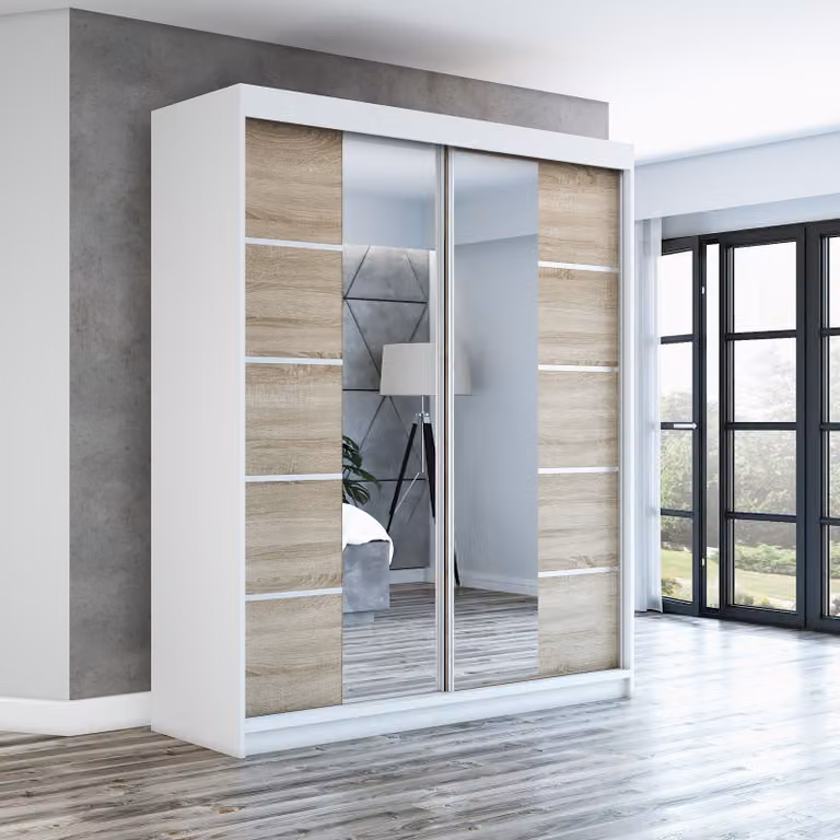 Armadio a porte scorrevoli, a 2 ante, modello ERA 180 cm (con specchio) Bianco / sonoma / sonoma