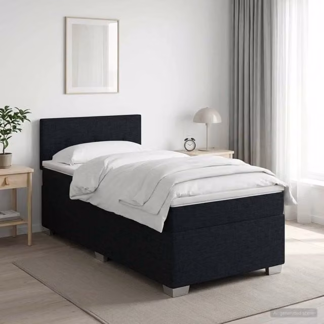 Letto box spring con materasso Nero 100 x 200 cm Tessuto 3450413