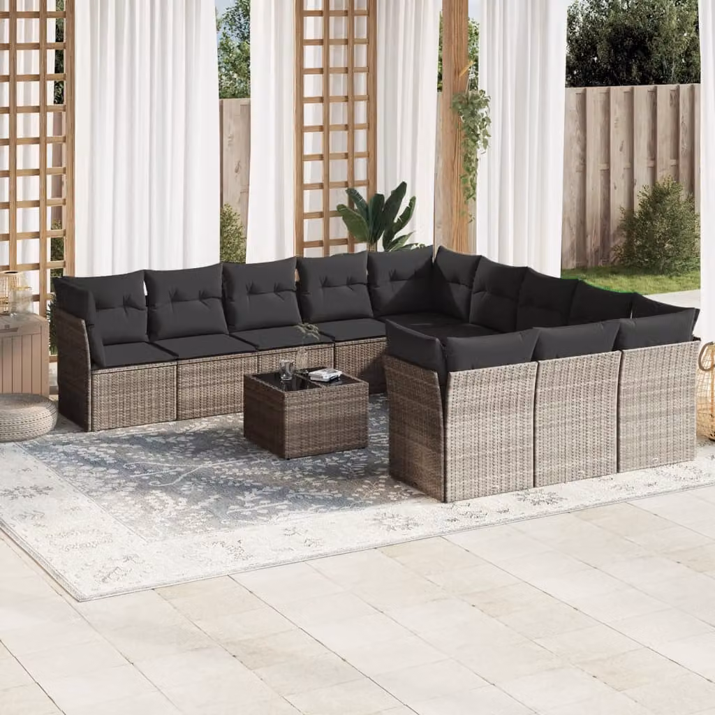 vidaXL Set Divano da Giardino a L con Tavolino e Cuscini Grigio Chiaro in Polyrattan e Metallo – 1