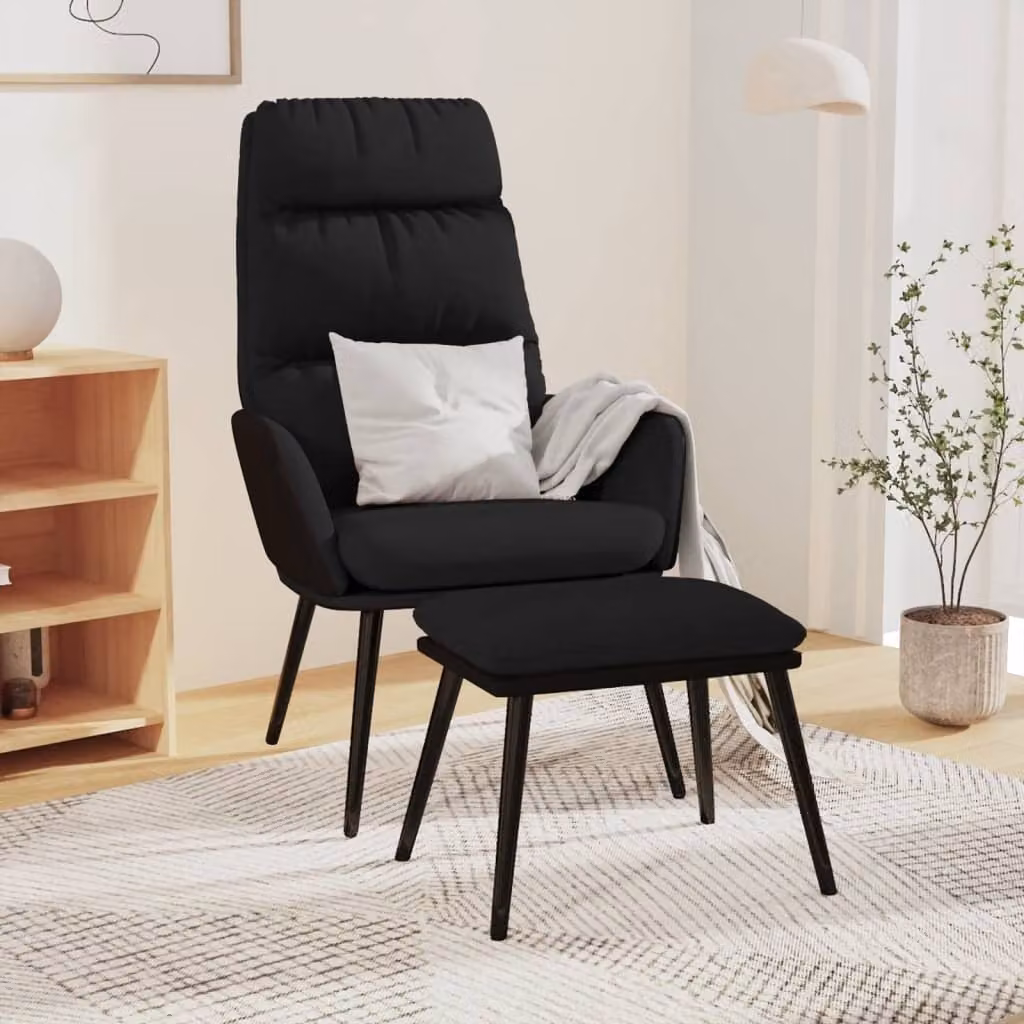 Maison Exclusive - Poltrona relax con poggiapiedi, rivestita in tessuto nero e ecopelle