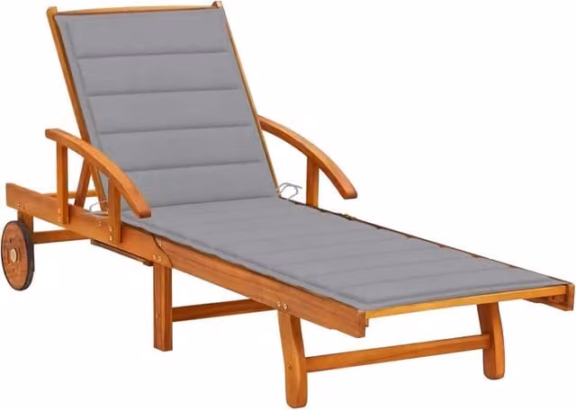 Lettino prendisole Outsunny in legno di acacia con cuscino resistente ai raggi UV e ruote per giardino e terrazzo