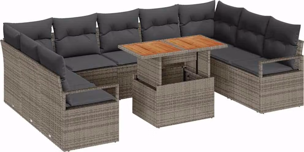 Set Divano da Giardino 10 pcs Grigio Poly Rattan