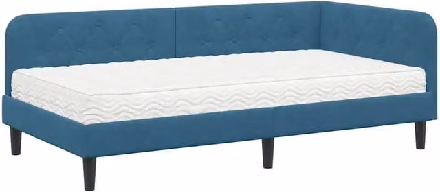 Letto singolo | Letto per adulti | Cornice del letto ad angolo Blu 90 x 200 cm Velluto
