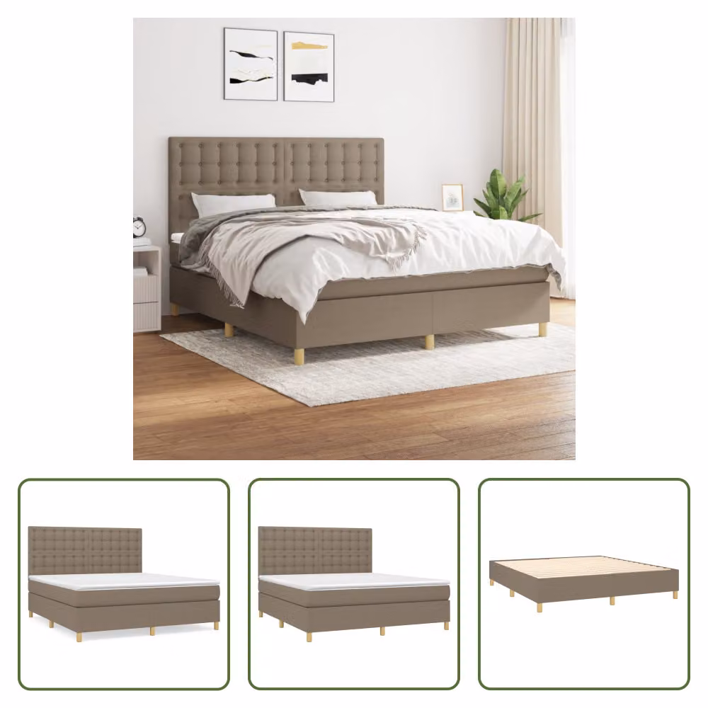 The Living Store Letto a molle con materasso Taupe 160x200 cm in tessuto